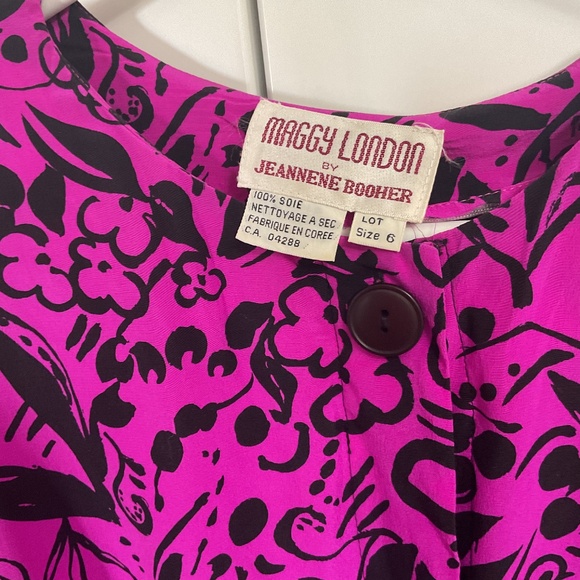 VTG Maggy London by Jeannene Booher Dress size 6 Purple with Black Floral Leaves - Picture 4 of 8